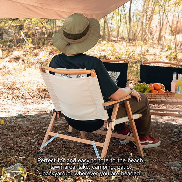 Custom Logo Oak Wood Portable Camping Chair Fold Out Large
