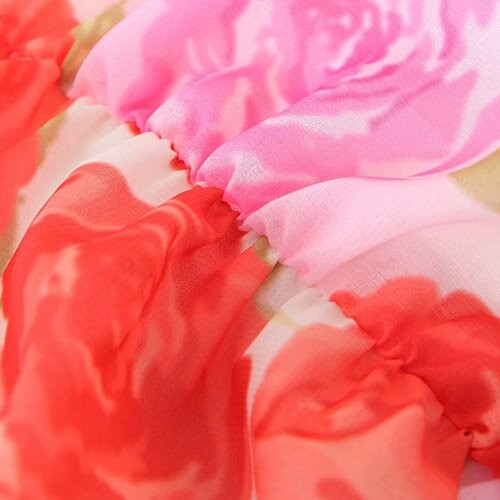 OEM maufactory Oil Painting Rose Printed Pleated V Neck Polyester Short Sleeve Dress