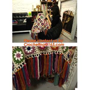 Handmade crochet hook Daisy striped blanket, Cashmere knitted blanket, sofa