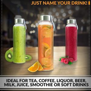 Quality Clear Glass Water Bottles, Reusable Glass Juicing Bottles Protection Sleeve and Stainless Steel Leak Proof Lids for sale