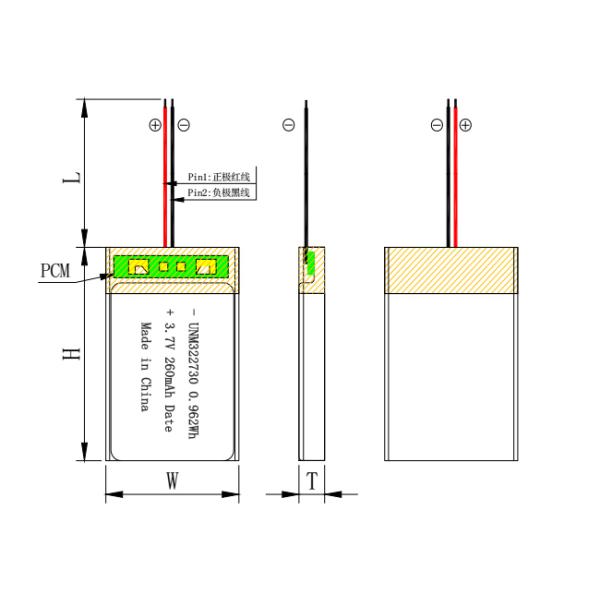 Customized Rechargeable Polymer Lithium Batteries / 3.7V 260mAh 322730 Li-Po Battery