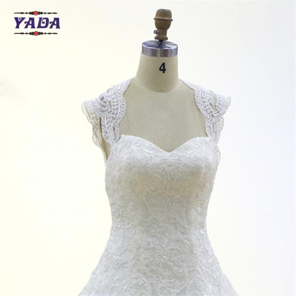 Latest elegant v-neck backless embroidery mullet luxury dress vintage lace wedding gown
