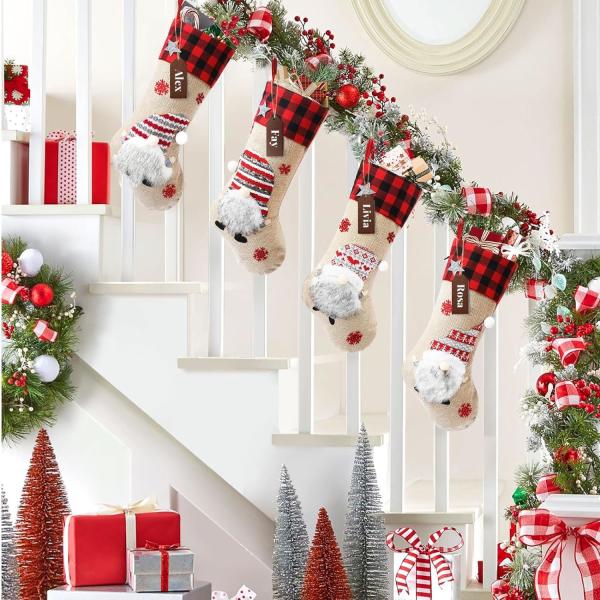 Christmas Stockings 4 Pack 18 inch Large Kids Stocking Bags Hanging Socks for Christmas Decor Decorations