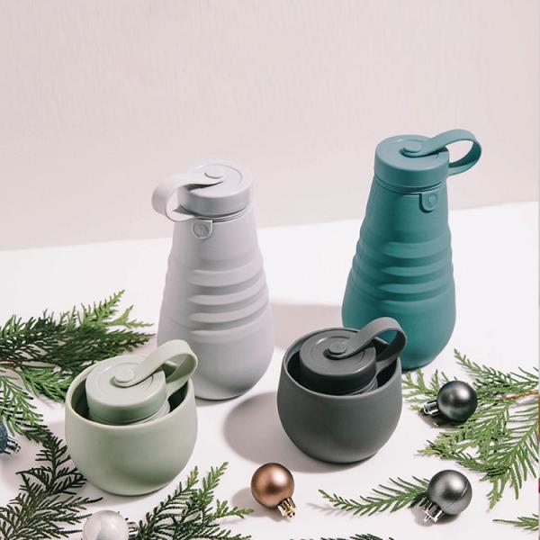 Grey Silicone Collapsible Drinking Bottle Outdoor Sports Folding 500ml Water Bottle