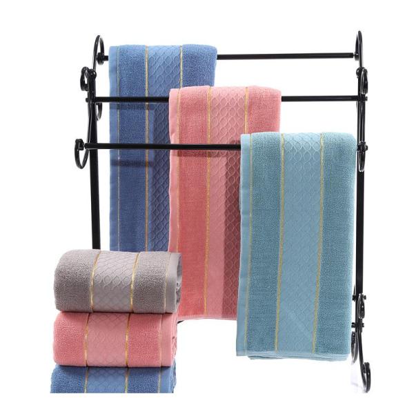 Highly Absorbent 32S Cotton Towel with Gold Edge and Solid Color Cut Pile Pattern