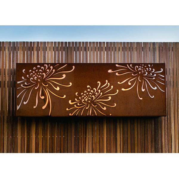 Laser Cut External Decorative Outdoor Corten Screen Panel With Chrysanthemum Pattern