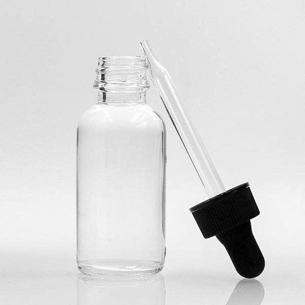 Clear Body 30ml Boston Round Glass Bottles Customizied Surface Handling