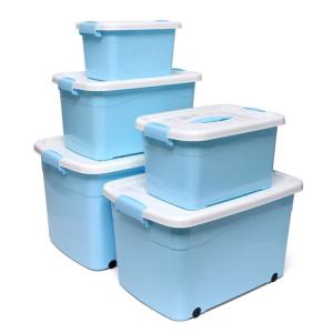 Quality Blue 24L 30L Baby Plastic Storage Organizer Storage Bins With Lids And Wheels for sale