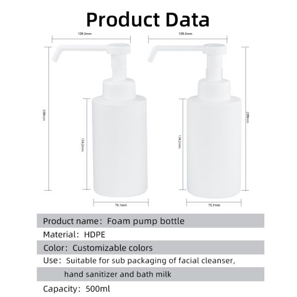 500ml HDPE long nozzle foam pump disinfectant bottle