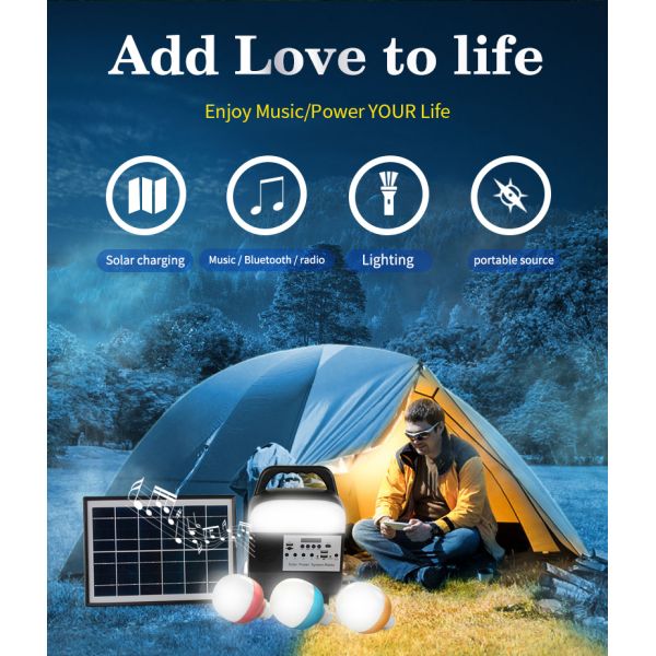 Small Solar Lighting System Outdoor Emergency with Radio Bluetooth Speaker Mobile Power Lamp