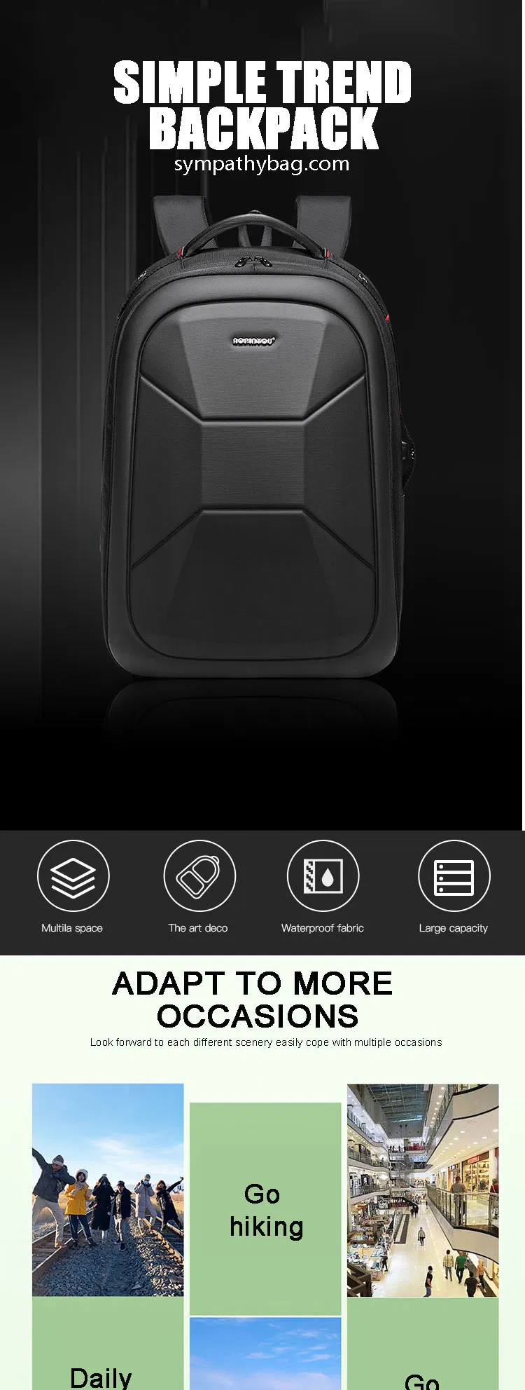 EVA Large Capacity Hard Shell Backpack Men&prime;s Business USB Business Expansion Backpack Computer Bag 17 Inch for Laptop Travel