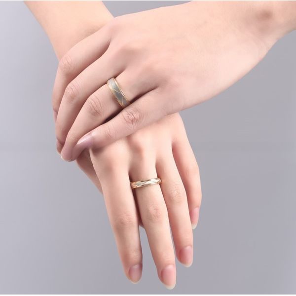 Wedding Stainless Steel Gold Couples Promise Rings 6mm Men And 4mm Women Third Party Appraisal