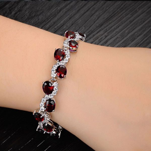 Women Platinum Plated Red Cubic Zirconia Bracelet Wedding Jewelry(JDS924RED)