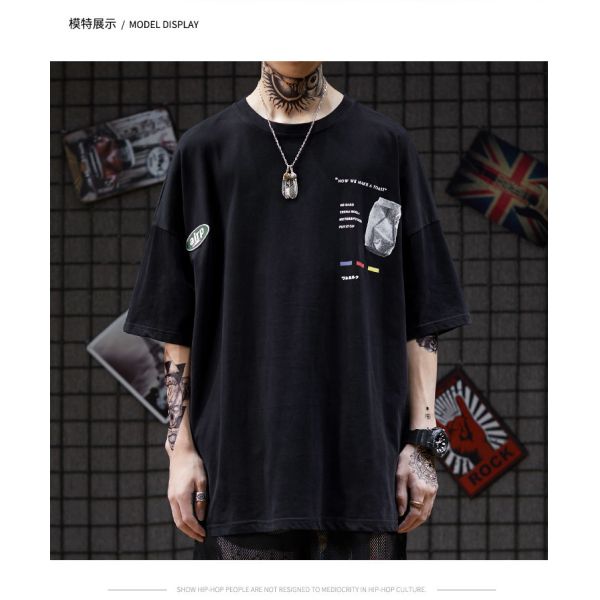 ODM 100% Cotton Streetwear Shoulder T Shirts 3XL Fashion Custom Printing