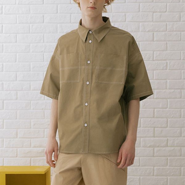 Summer Mens Trendy T Shirts Turtleneck Collar Anti - Wrinkle Patchwork Style