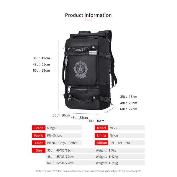 Black PU Waterproof Climbing Backpack Water Resistant Hiking Backpack OEM/ODM