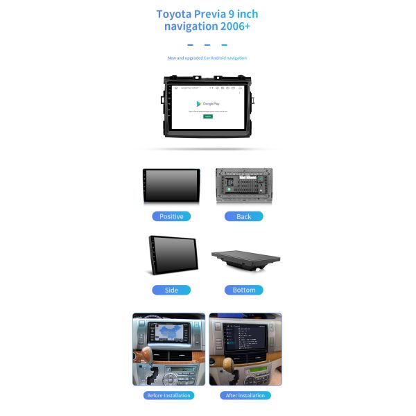 4 Core Touch Screen Sat Nav Car Stereo 9 Inch For Toyota Previa Navigation 2006+