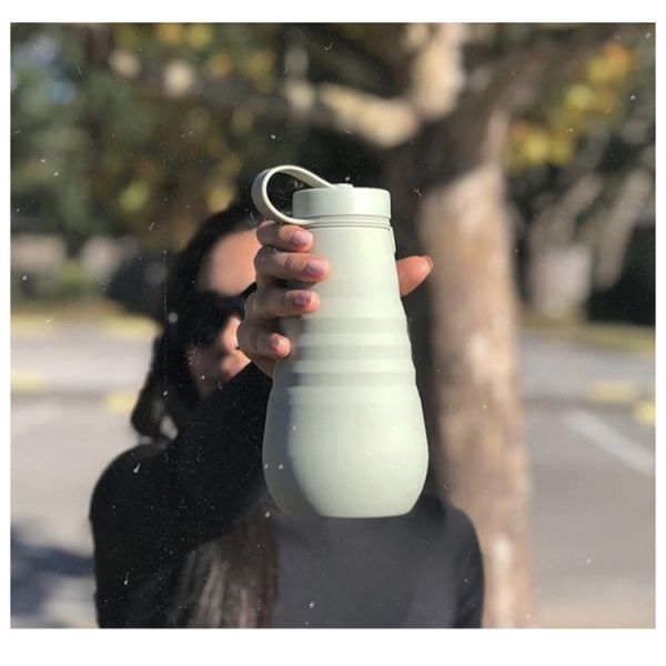 Grey Silicone Collapsible Drinking Bottle Outdoor Sports Folding 500ml Water Bottle