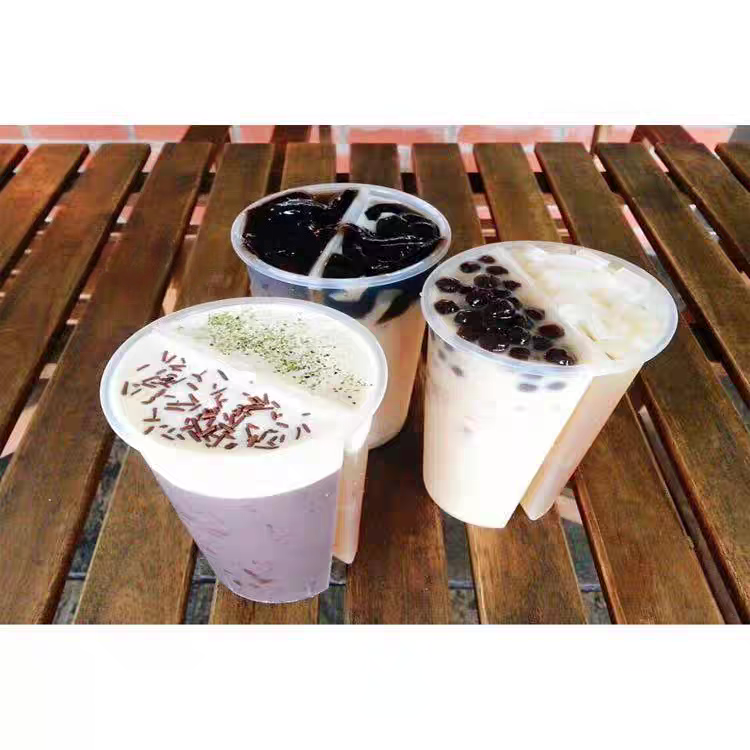 Custom Split Double Milk Tea Cup Take Away Plastic Cup with Lid