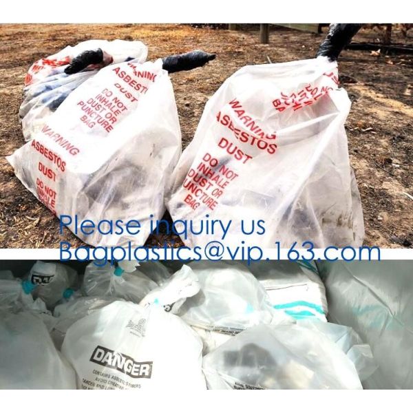 PE asbestos yard waste bags,hazard waste disposal bags,Customized danger warning printing clear polythene LDPE asbestos