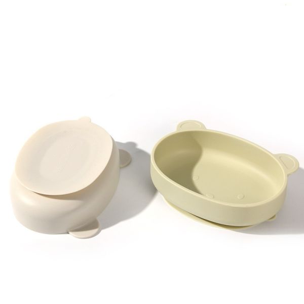 50K Silicone Baby Bowl Supplementary Food Plate With Lid Bear Cartoon Children'S Fall Resistant Bowl