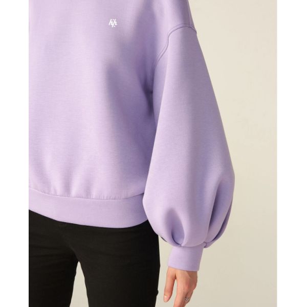 Woman Cotton Mix Cutout 260gsm Oversized Graphic Sweatshirt Casual Stand Collar Pullovers Long Sleeve