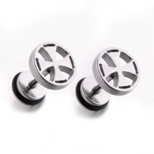 Punk Style Jewellery Vintage Silver Plating Cross Stud Earrings for Men