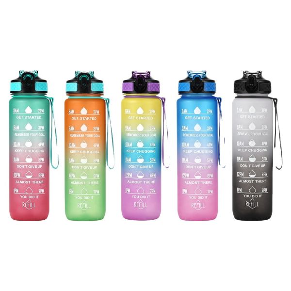 Large Capacity Stylish Reusable Eco Friendly 1 Litre Water Bottle Gym Plastic Water Bottle With Leak Proof And One Click Open Customized Logo