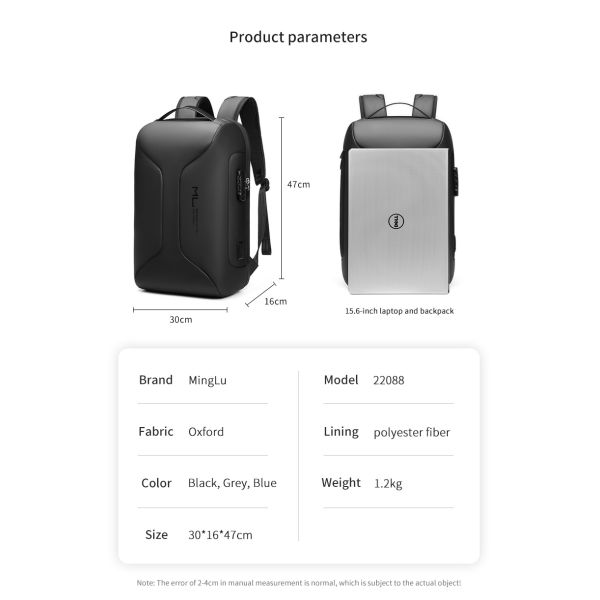 MingLu High quality new bag usb charging anti theft men waterproof bagpack backpack bag laptop backpack for men