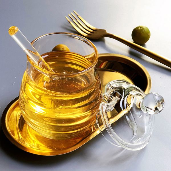 Borosilicate Glass Honey Jar With Dripper Heat Resistant Eco Friendly