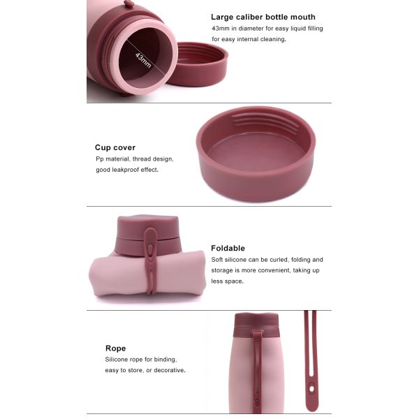 BPA Free 600ml Leakproof Silicone Foldable Water Bottle With PP Lid