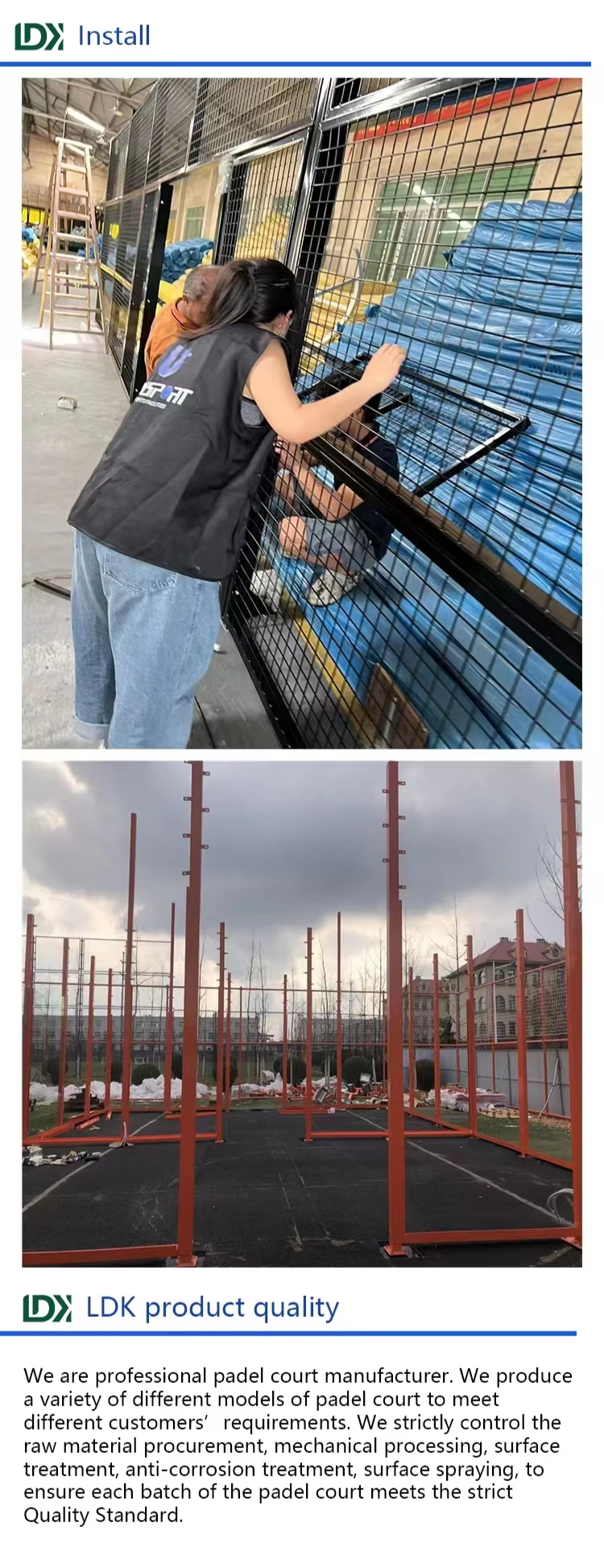 High Grade Stainless Screws And Steel Net PE Coating Professional Grade Outdoor Padel Sports Field Panoramic Platform Tennis Equipment