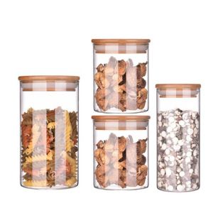 Quality 1000ml Borosilicate Glass Storage Jar With Bamboo Lid for sale