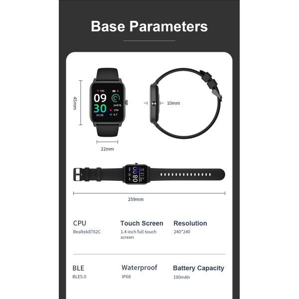 240*240 Full Screen Touch Intelligent Heart Rate Bracelet Sleep Track Calories