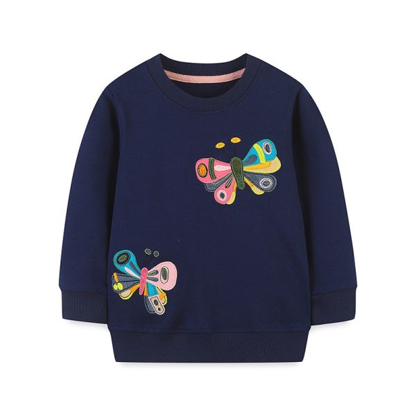 Autumn girls Patch Butterfly Sweatshirt wholesale Spring Winter long-sleeved toddler girl clothing pulloverb
