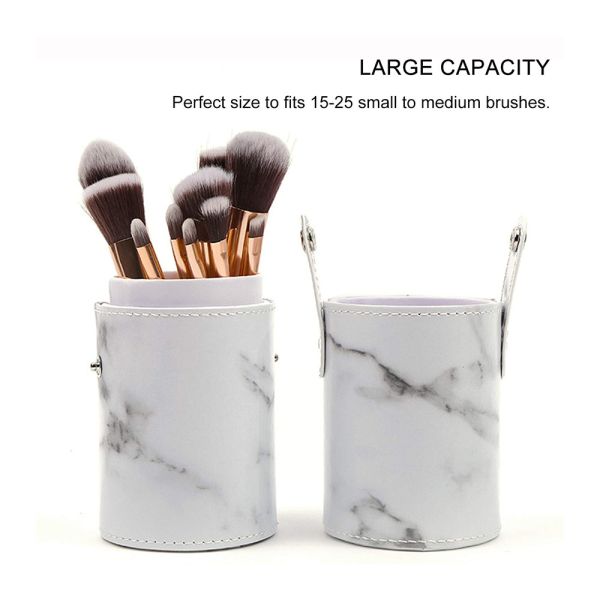 Cosmetic Marbled Faux Leather Tube Makeup Brush Holder With Snap Shut