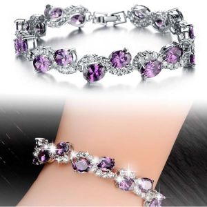 Women Platinum Plated Purple Cubic Zirconia Bracelet Wedding Jewelry(JDS924PURPL