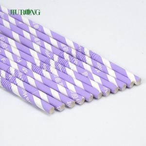 Quality Purple Striped Christmas Paper Straws Biodegradable Eco Friendly for sale