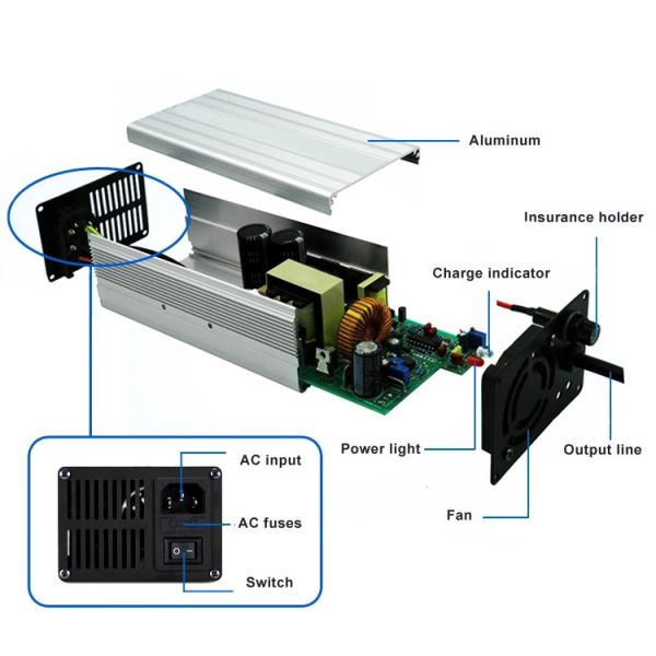 EMC-120 24V 3A Aluminum case lithium battery charger with over voltage protection