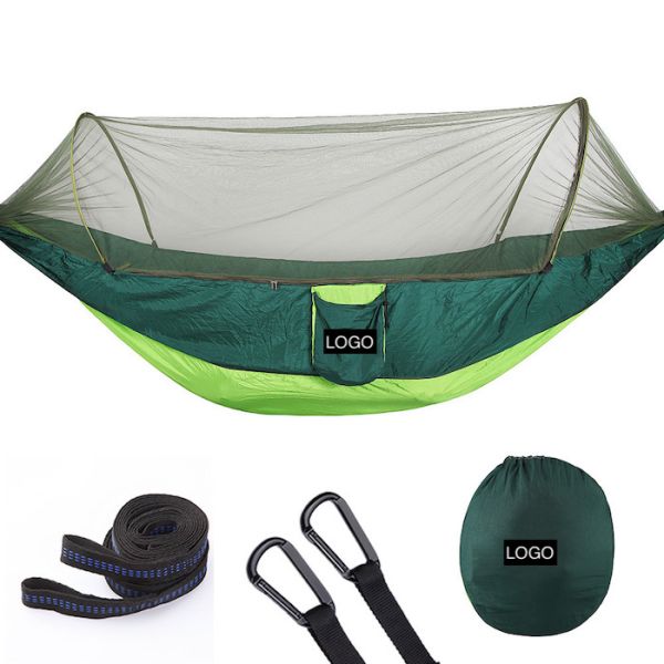 Automatic Quick Opening Lightweight Army Green 210T Nylon Hammock 250*120CM With Mosquito Net For Outdoor Camping