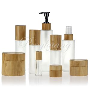 China 50g Face Cream Recycled Cosmetic Glass Jar With Bamboo Cap on sale