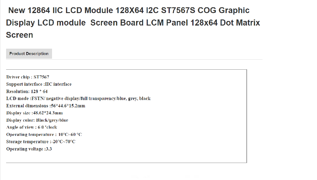 12864 TN COG LCD Graphic Dot Matrix Micro LCD Screen