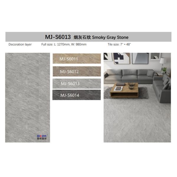 Smoky Gray Stone Pattern Vinyl Flooring 7''x48'' GKBM Greenpy MJ-S6013
