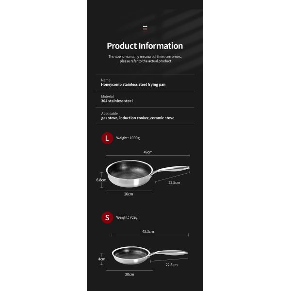 Food Grade 304 Stainless Steel Non Stick Pan Honeycomb Pot Bottom