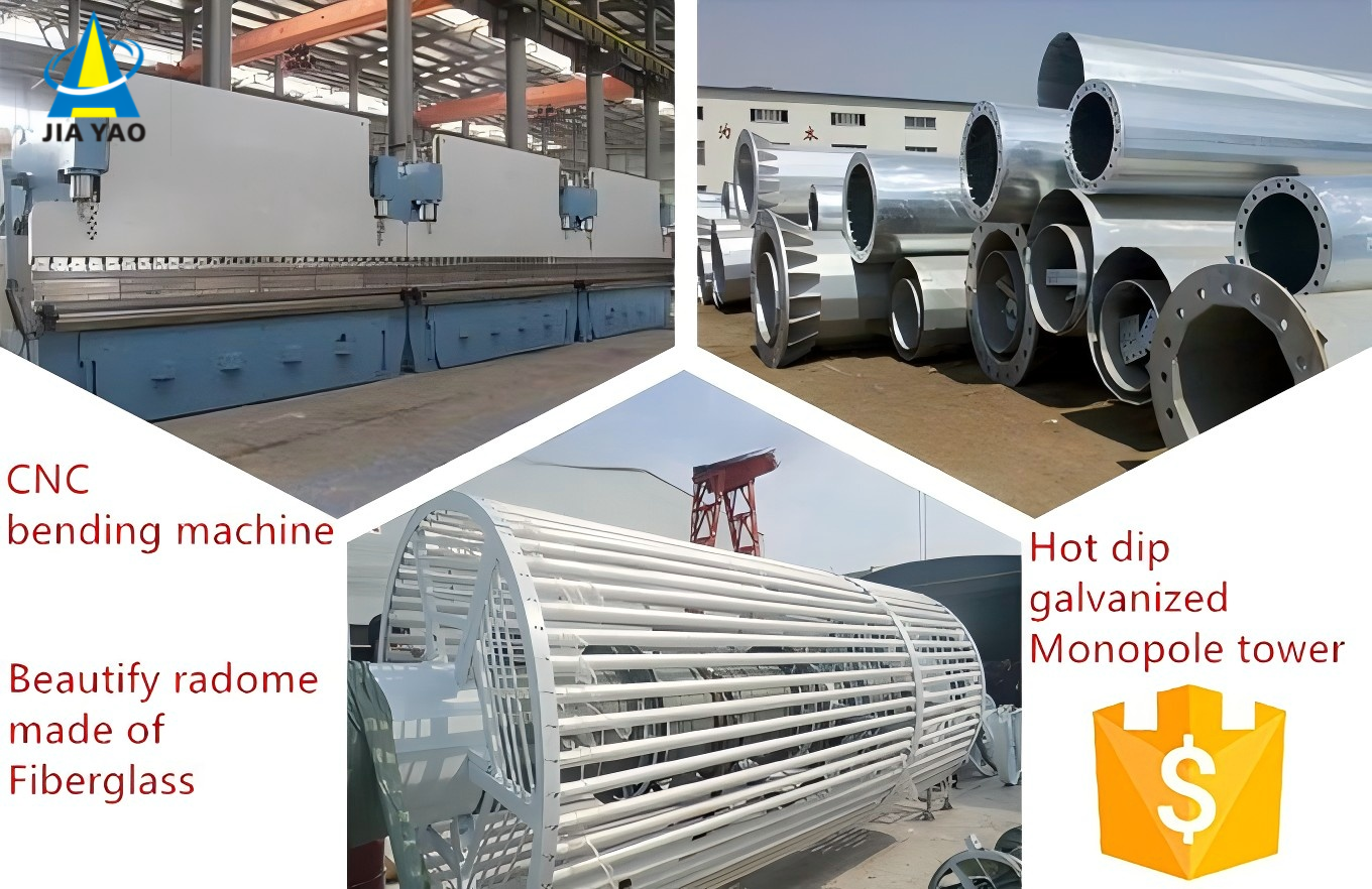 4G BTS Monopole Telecommunications Tower Antenna 100 Ft Monopole Tower