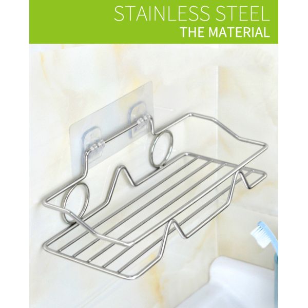 Bathroom Shelf Organizer Storage Kitchen Rack with Traceless Transparent Adhesive No Drilling SUS304 Stainless Steel