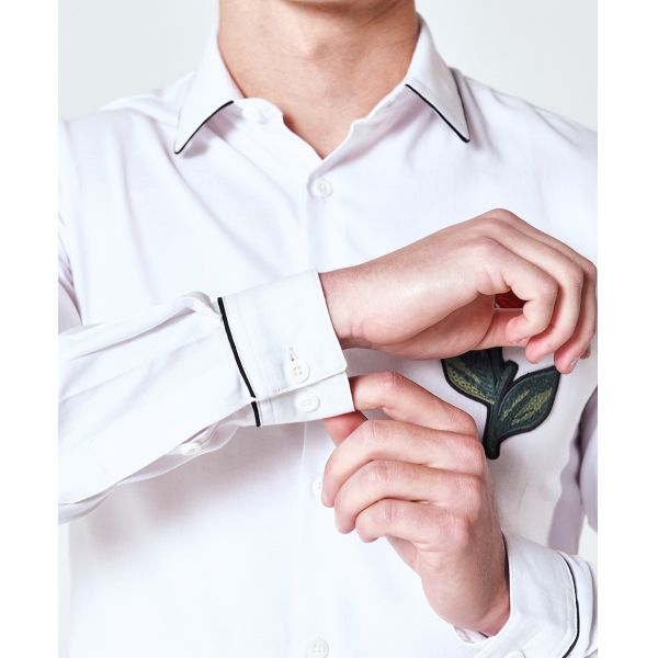 Custom Embroidery Mens Fashion Casual Shirts , White Long Sleeve Collar Shirt