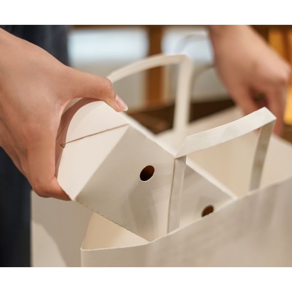 Flat handle paper bags used in food and beverage packaging