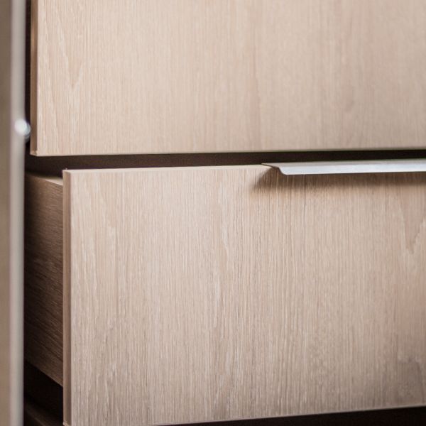 Wood Grain Melamine Swing Door Wardrobe Fitted Mirrored With Stainless Steel Handles