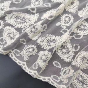 Water Soluble White Coloured Embroidery Fabric Polyester Cotton Lace Material